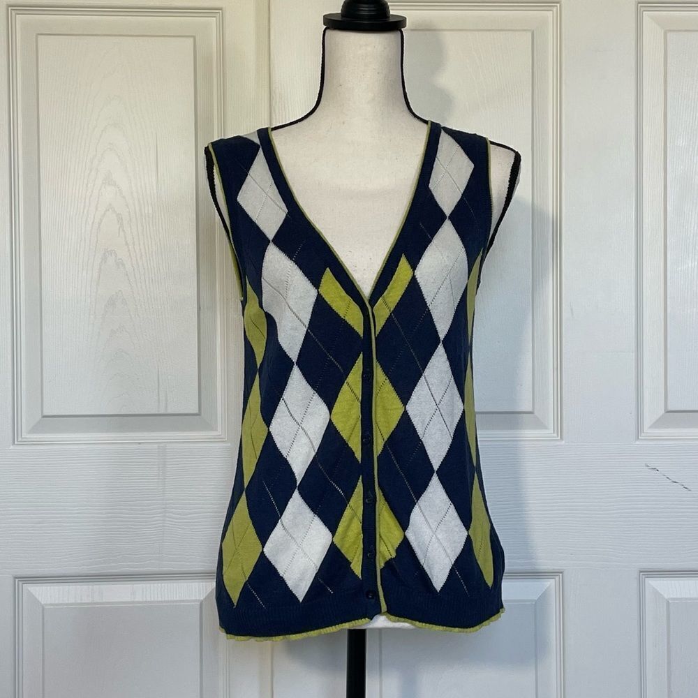 Heritage 1981 Cotton Argyle  Print Button Up Vest, Large